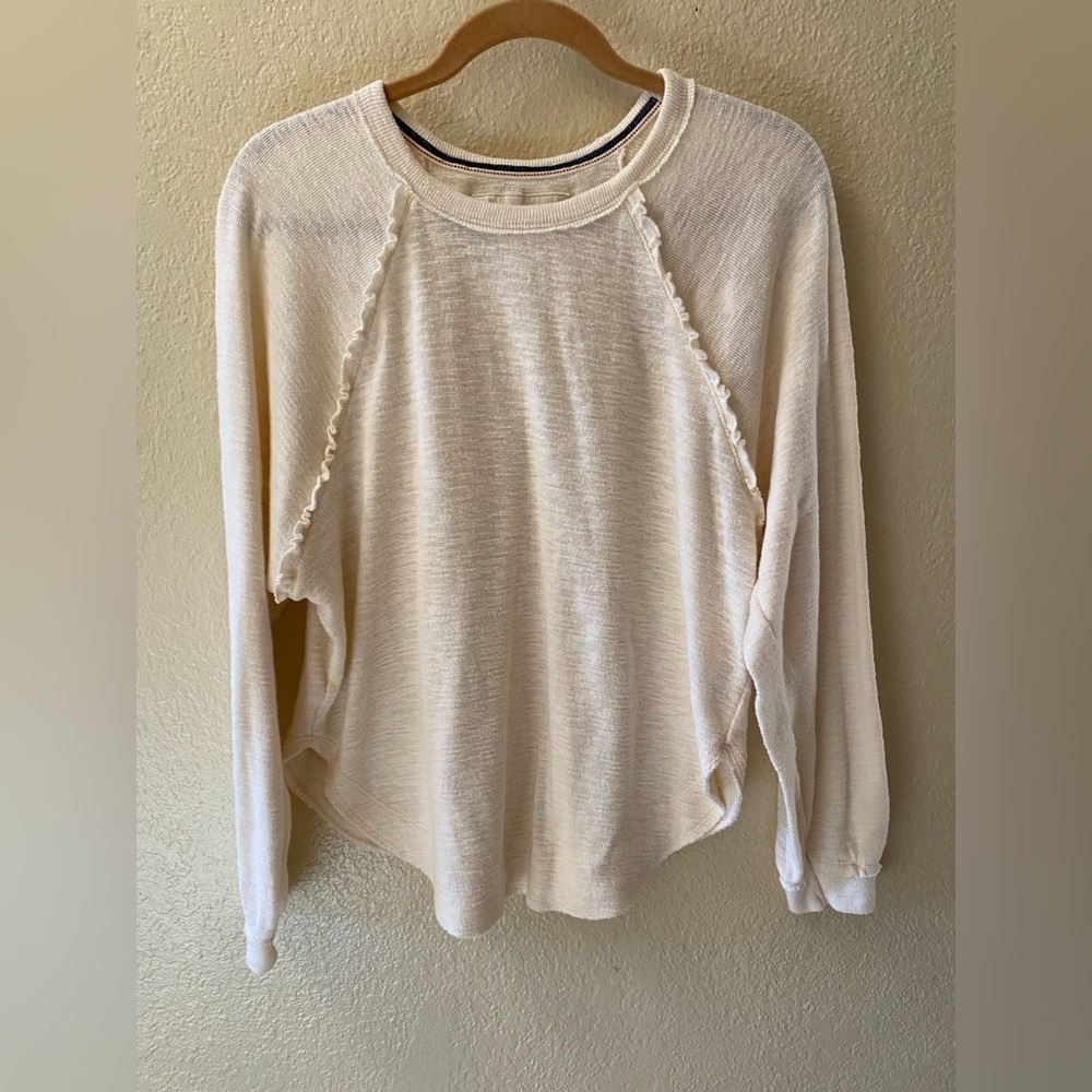 Pilcro Anthropologie Ivory Ruffled Raglan Thermal Top - Picture 2 of 6